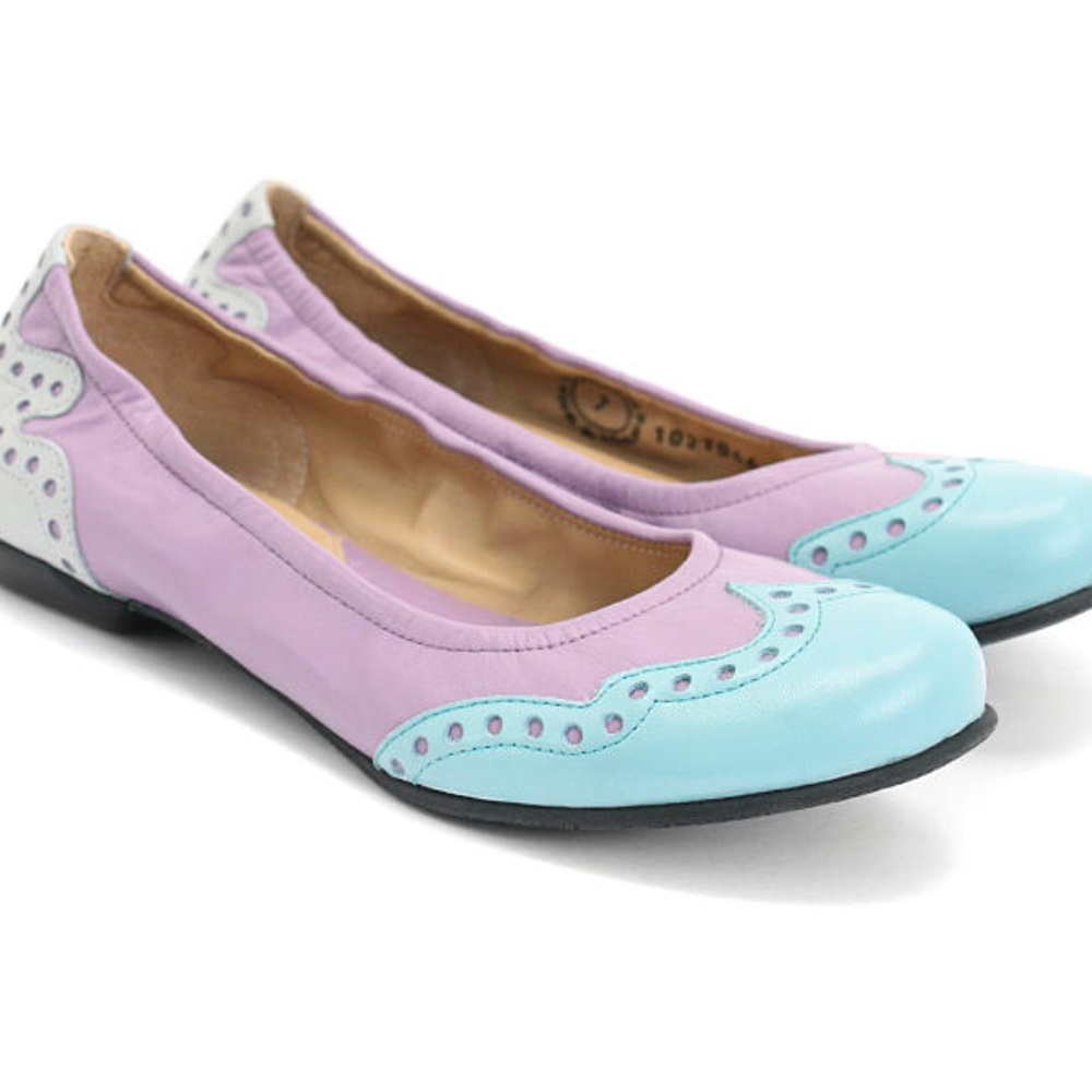 Fluevog Integrity Arabella blue & lilac leather ballet flats